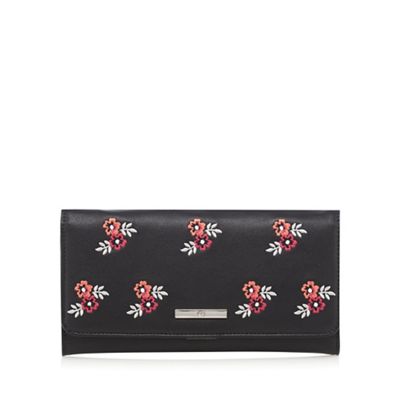 Black large floral embroidered purse